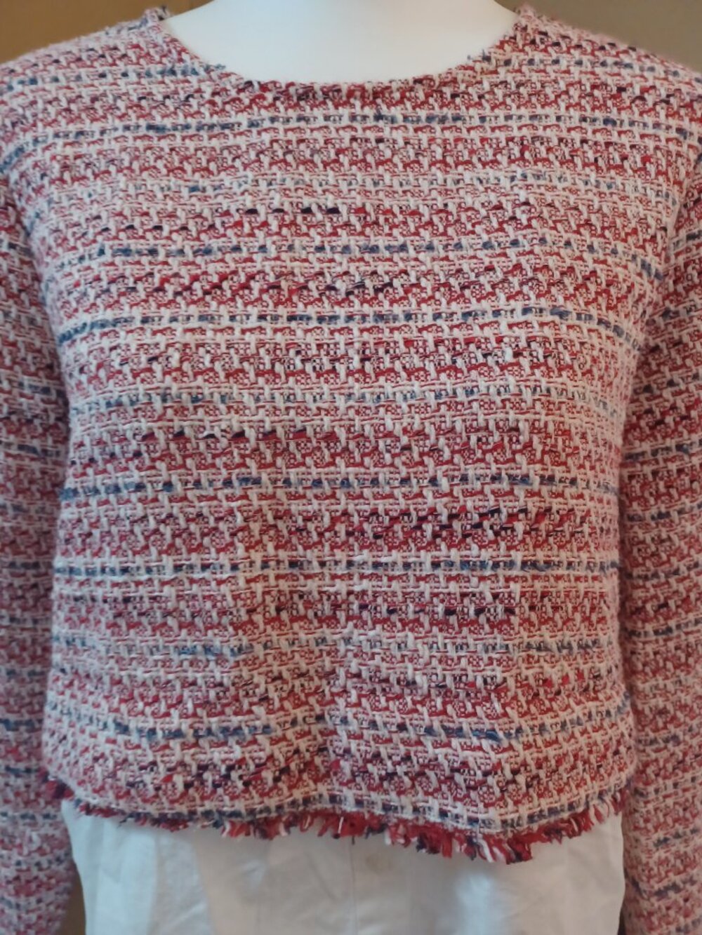 ZARA TRF Tweed Cropped Top with Attached White Shirt Underlayer - Picture 3 of 9